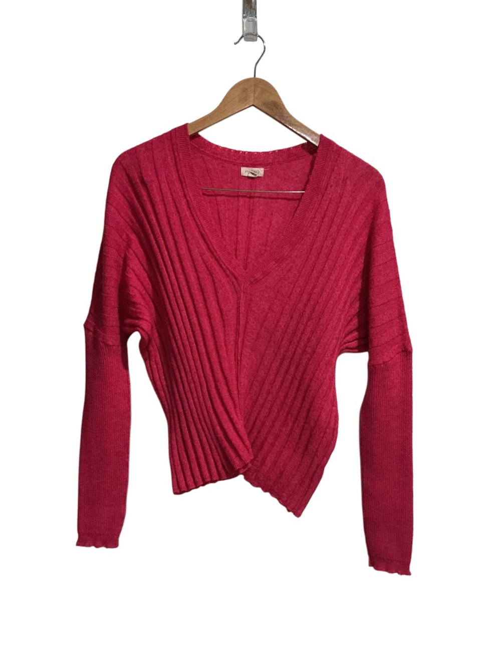 Pilcro Anthropologie Ribbed Knit Sweater Hot Pink V-neck Dolman Sleeve
